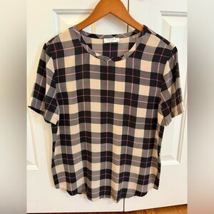 Equipment Femme Women’s Silk Short Sleeve Plaid Blouse Top Size S